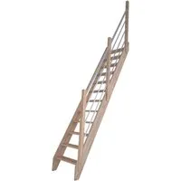 Raumspartreppe Eiche 3000 mit Holz-Edelstahl Geländer rechts - Hochwertige Treppe aus Eiche mit modernem Holz-Edelstahl Geländer, ideal für platzsparende Lösungen in Ihrem Zuhause.