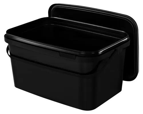 Benbow Rechteckiger Eimer mit Deckel, 5L - Schwarz, BRC-zertifiziert - Der Benbow Rechteckige Eimer mit 5 Litern Volumen ist luftdicht, geruchsneutral und ideal für die sichere Lagerung von Lebensmitteln. Vielseitig einsetzbar für Haushalt und Industrie, bietet er optimale Raumnutzung durch stapelbare Form.