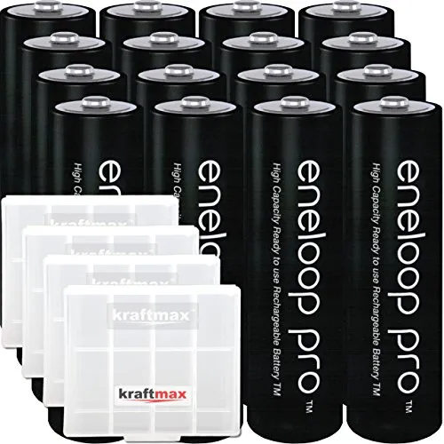 kraftmax 16er Pack Panasonic Eneloop PRO XX AA/Mignon Akkus - Neueste Generation - 2550 mAh Hochleistungs Akku Batterien Akkubox V5