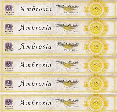 BERK Ambrosia Räucherstäbchen - Duft der Götter - 6 Packungen - Räucherstäbchen aus Indien mit majestätischem Duft, handgerollt aus natürlichen Substanzen und traditionellen Rezepturen für eine erstklassige Atmosphäre.