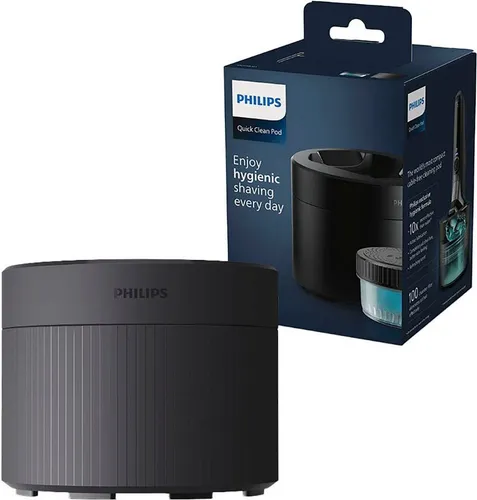 Philips Reinigungsstation QCP10 01 - Schwarz, optimale Hygiene für Rasierer, 10x sauberer als Wasser, inkl. 1 Reinigungskartusche