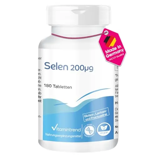 Selen 200μg aus Selenhefe - 180 Tabletten - hochdosiert - vegan - bioverfügbare Supplements aus Deutschland | Vitamintrend