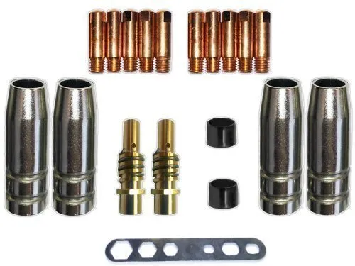 Verschleissteile Set MB15 MIG/MAG mit Gasdüsen, Düsenstöcken, Stromdüsen für MB 15, SB 15, TBI150, Tops 150 Brenner und viele andere… (0,8 mm)