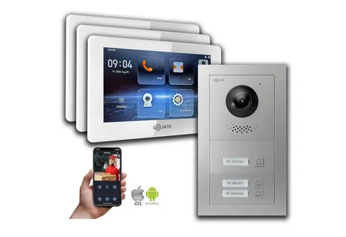 Goliath Intercom Video-Türsprechanlage GL-HB300 - 2-Draht BUS Video-Türsprechanlage für bis zu 3 Familienhäuser mit HD-Kamera und Smartphone-Anbindung. Hohe Sicherheit und Benutzerfreundlichkeit durch Fernzugriff und Interkom-Funktion.