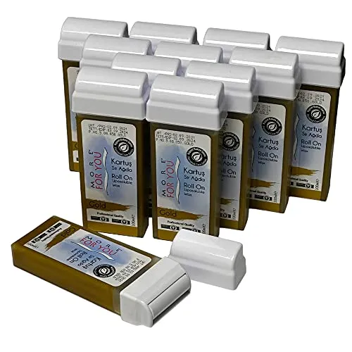 More For You - Gold Warmwachspatronen - Haarentfernung - Enthaarungswachs mit Rollkopf, Roll-On Liposoluble Wax 100ml (12 Stück) (Gold)