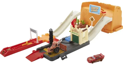 Disney Pixar Cars HDN02 - Renn & Los Spielset mit Aufbewahrungswanne, 20+ Teile,