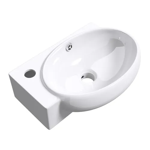 Mai & Mai Brüssel001 Waschbecken - Elegantes Gäste WC Waschbecken aus Keramik mit NANO-Technologie für einfachen Reinigungseffekt, BTH: 42x28x15 cm, ideal als Hänge- oder Aufsatzwaschbecken.