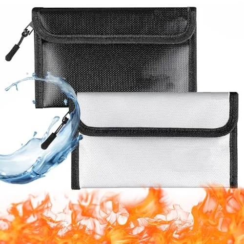 Feuerfeste Tasche 2 Stück Dokumententasche Feuerfest Wasserdicht Kleine Feuerfeste Geldtasche Feuersichere Wasserabweisend Dokumententasche für Wertsachen,dokumente,geld,passport,bankdatei