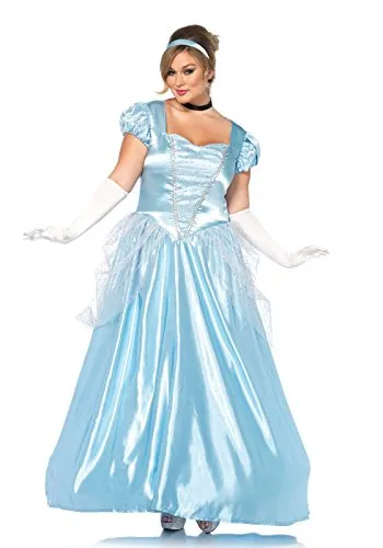 Leg Avenue 85518X Fasching Kostüm - Blaues Satin-Ballkleid mit Glitzer-Akzenten, ideal für unvergessliche Faschingspartys in Größe 1XL 2XL (EUR 46-50)