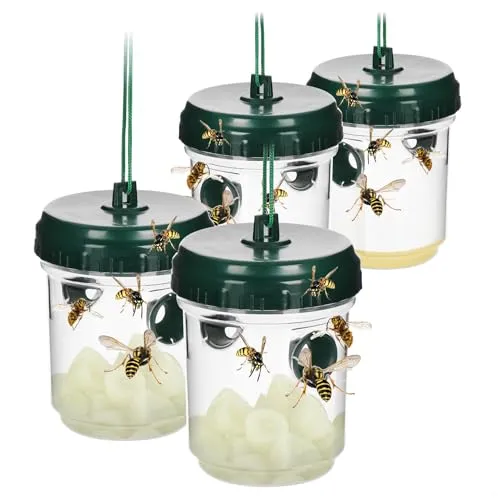 com-four® 4X Wespen Lebendfalle - Natürliche Wespenfalle für draußen - Wespen vertreiben - Mittel gegen Wespen - Wespenabwehr zum Aufstellen und Aufhängen - 360 Grad Wirkung (04 Stück - grün 13cm)