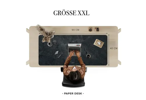 PAPER DESK Schreibtischunterlage XXL Mauspad Tischunterlage 90x40cm Desk Pad für Tastatur & Maus, (rutschfest & wasserabweisend, ultrasanfte Oberfläche – stilvolle Schreibtischmatte für Büro & Homeoffice)