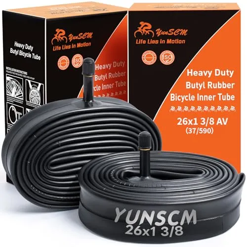 YunSCM 2Pcs 37-590 Verdickung 26 Zoll Schlauch 26x1 3/8 AV32mm Valve Kompatibel 26 Zoll Fahrradschlauch/Elektrofahrrad/Mountainbike Schlauch 26 x 1 3/8
