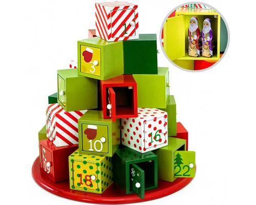 SPIELWERK® Wiederverwendbarer Adventskalender - Geschenkeberg aus Holz zum Befüllen - Adventskalender aus Holz mit 24 Türchen, ideal für kreative DIY-Geschenke und nachhaltige Weihnachtsdekoration. Perfekt für Kinder und Erwachsene!