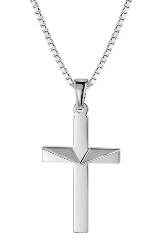 trendor Kette mit Kreuz-Anhänger für Männer aus Silber 925 - Hochwertige Herren-Kette mit rhodiniertem Kreuz-Anhänger aus Sterling-Silber 925, anlaufgeschützt und in einer eleganten Geschenkbox, ideal für besondere Anlässe.
