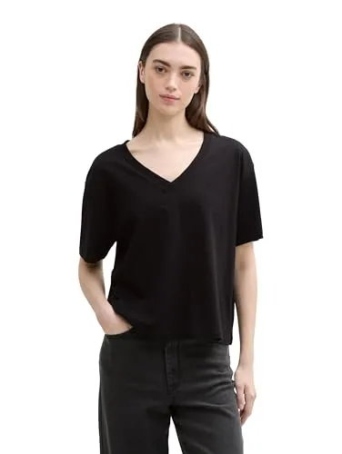 TOM TAILOR Denim Damen 1046558 T-Shirt, 14482 - Deep Black, XS EU