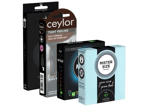 Kondomotheke Kondome Probierset: Special Tight Pack (Testpack Größe XS - S) 4 Packungen kleine Kondome, insgesamt, 18 St., Kondome Probierset, für ein enges Gefühl und festen Halt ohne Abrutschen