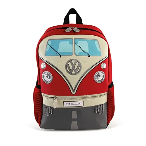 VW T1 Rucksack klein, rot - VW Collection - Kleiner Rucksack im ikonischen VW T1 Design, ideal für Trendsetter und Nostalgiker. Perfekt für Ausflüge oder als stylisches Accessoire.