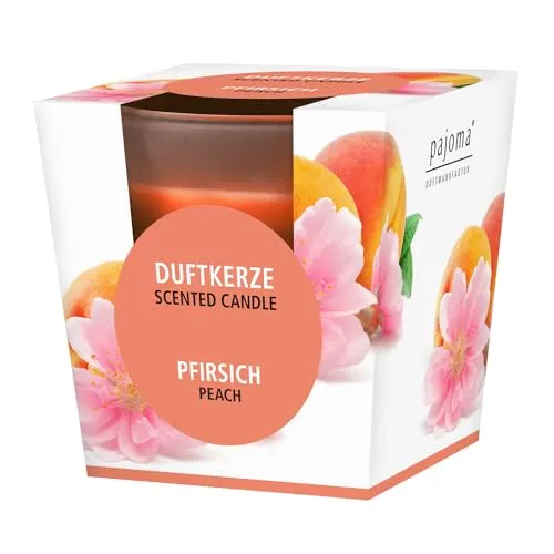 pajoma® Duftkerze, Pfirsich - im satinierten Glas | 120g Wachsgewicht, Brenndauer: 25 Stunden, in edler Geschenkverpackung | Premium Qualität