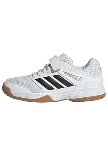 adidas Unisex Kinder Speedcourt Kids Indoor Shoes – FTWR White/core black/GUM10, 33 1/2 EU - Stylische Indoor-Schuhe für Kinder mit regulärer Passform. Schnürsenkel und Klettverschluss sorgen für optimalen Halt beim Spielen.