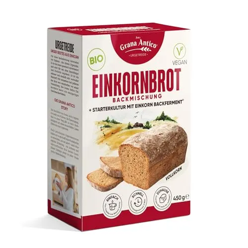 Grana Antico BIO-Einkorn-Backmischung Vollkorn für Brotbackautomat und Backofen, auch für Brötchen, Baguette oder Pizza 450g