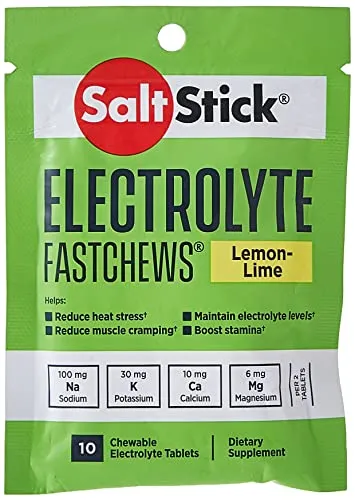 SaltStick Fastchews Lemon Zip-Pack 10 Elektrolyt-Kautabletten mit Salz, Mineralstoffen (Natrium, Kalium, Calcium, Magnesium) und Kohlenhydraten, 33 g