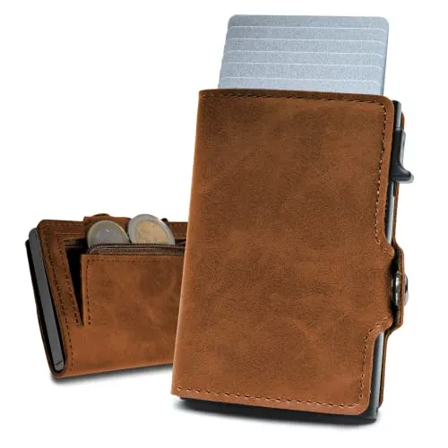slimfin® Slim Wallet mit Münzfach - Kartenetui - Geldbeutel Herren - Geldbörse - Portemonnaie - Portmonee - Card Holder klein/Mini mit RFID Schutz - Hellbraun