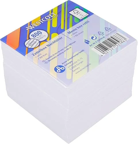 Westcott Notizzettel weiß 700 Blatt | Zettelblock geleimt mit 9 x 9 cm großen Blättern in weiß | FSC-zertifiziertes Papier 80g/m² | E-733182 00