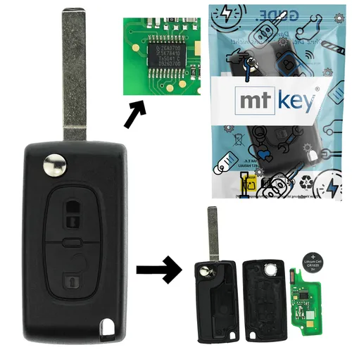 Peugeot Partner Tepee Klappschlüssel 2 Tasten ID46 434MHz - Ersatz-Klappschlüssel mit 2 Tasten für Peugeot Partner Tepee (08-18), programmierbar und inklusive Batterie. Ideal für eine praktische Schlüsselverwaltung.