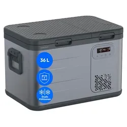 MEDION mobile elektrische Kompressor Kühlbox mit 36L Kapazität - Duale Kühlzonen bis -20 °C für Getränke und Gefrorenes. Ideal für Camping und Roadtrips. Flexibel im Betrieb mit 12V, 24V und 230V. Robust im Aluminium Design für Langlebigkeit und Stabilität.
