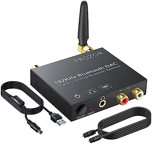 PROZOR 192kHz DAC Digital zu Analog Audio Konverter mit Bluetooth 5.0 Empfänger Digital Koaxial Toslink zu Analog Stereo L/R RCA 3.5mm Audio Adapter Toslink Optisch zu 3.5mm mit ON/OFF Schalter
