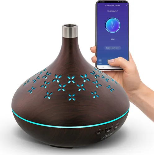 InLine SmartHome Aroma Diffuser 400ml – Sprachsteuerbarer Luftbefeuchter - Duftöldiffusoren mit Ultraschalltechnologie für kühle Nebelverteilung, kompatibel mit Alexa und Google Home für einfache Sprachsteuerung.