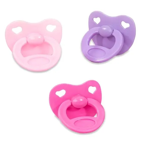 Bayer Design 79104AA Schnuller-Set für Puppen - 3 bunte Schnuller in Rosa, Lila und Pink für kreative Rollenspiele und echtes Puppenpflegegefühl