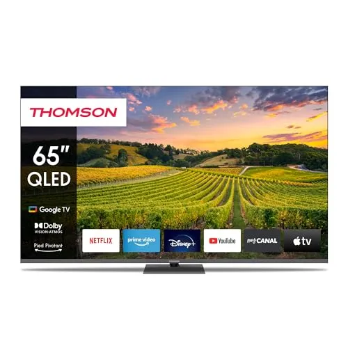Thomson 65 Zoll (164cm) QLED Pro 144Hz Zentral Füsse Google Smart TV, Wi-Fi, Dolby Audio, Bluetooth 5.1, Triple-Tuner (Kabel,Satellit,Antenne), HDMI, C Plus, A Plus Panel - 65QG7C14