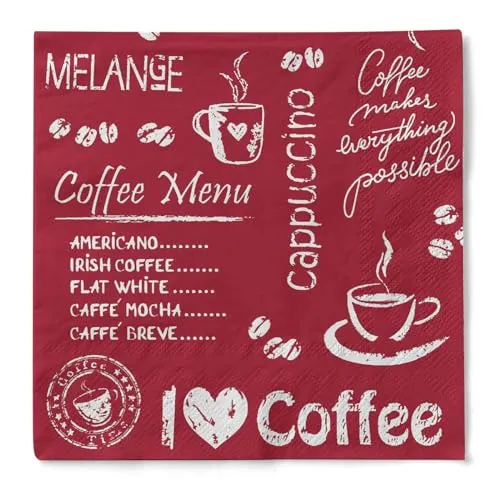 Mank GmbH Servietten aus Tissue 33x33 cm, 1/4 Falz Kaffee Serviette, hochwertige Einmal Serviette, 100 Stück, Coffee Time (Bordeaux)