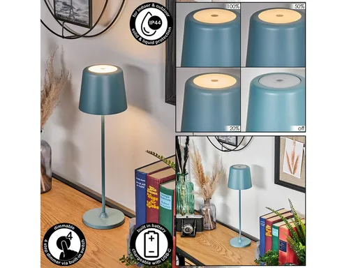 hofstein dimmbare Tischleuchte in Blau/Weiß mit Touchdimmer - Stylische Tischleuchte für Innen und Außen, mit wechselbarem LED-Leuchtmittel und IP44 Schutz. Ideal für stimmungsvolle Beleuchtung, Akku- und USB-C-Anschluss für flexible Nutzung.