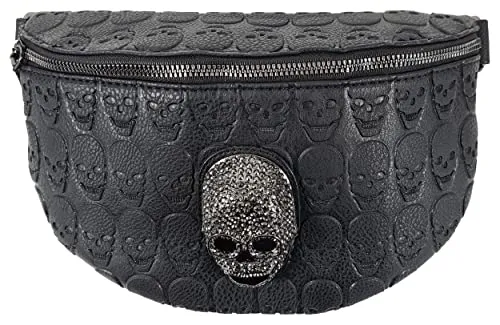 Einkaufszauber Gürteltasche Skull Totenkopf 3D Schwarz - Mode-Hüfttaschen mit 3D Skull Design, ideal für einen einzigartigen Look und praktische Aufbewahrung dank Reißverschlussfächern.