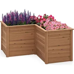 COSTWAY Hochbeet Gartenbeet Holz L-förmig 120x120x63cm - Großzügiges L-förmiges Hochbeet aus robustem Tannenholz, ideal für die Kultivierung von Pflanzen mit langen Wurzeln. Mit offenem Boden für optimale Wasserableitung und Luftzirkulation – perfekt für Garten, Terrasse und Gewächshaus.