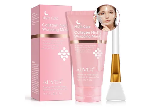 ALIVER Gesichtsmaske Collagen Maske Nachtmaske Gesichtsmaske Night Wrapping Mask mit Pinsel, 1-tlg., Spendet Feuchtigkeit, Anti Aging, Aliver, Nachtmaske