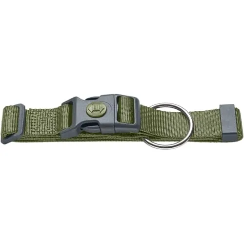 Hunter Hundehalsung London Vario Plus, verstellbares Nylon Hundehalsband mit Zugentlastung, Sicherheitsverschluss mit Verriegelung, reißfest, Farbe: olivgrün, Größe: L-XL