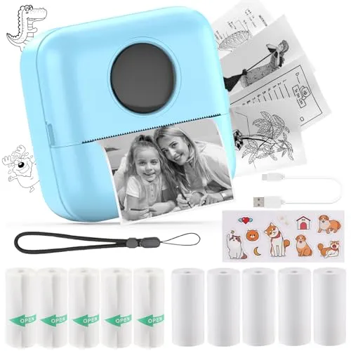 HuiJuKeJi Mini Drucker - Tragbarer Thermo Fotodrucker für Smartphone - Multifunktionaler Mini Drucker für Fotos und Etiketten, ideal für Reisen und Journals. Kompakt, mit 10 Rollen Thermopapier und Bluetooth-Verbindung für einfache Nutzung.