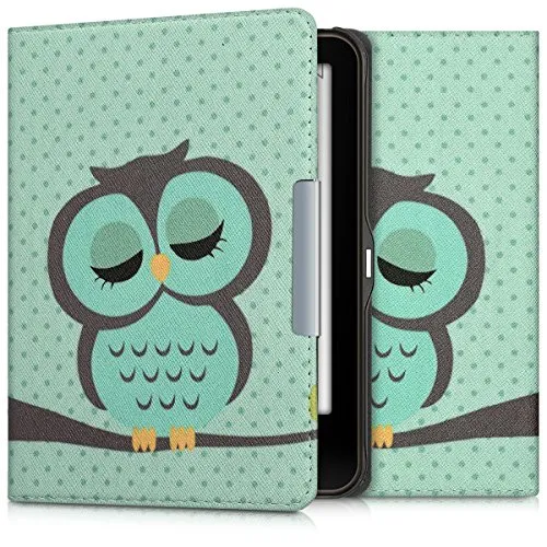 kwmobile Klapphülle kompatibel mit Tolino Vision 1/2 / 3/4 HD Hülle - eReader Case - Eule Schlaf Türkis Braun Mintgrün