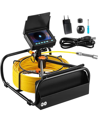 VEVOR Inspektionskamera 50 m mit 6 einstellbaren LEDs - Endoskopkamera mit 50 m Kabel, ideal für Inspektionen in schwer zugänglichen Bereichen. Ausgestattet mit 6 LEDs für optimale Sichtverhältnisse und einer 4,3 Zoll Anzeige.