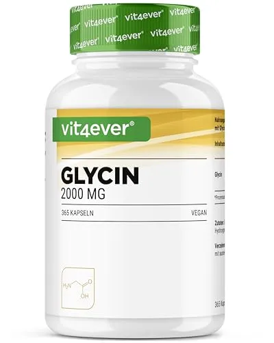 Glycin - 1000mg, 365 Kapseln - Nahrungsergänzungsmittel mit hochdosiertem 2000 mg L-Glycin pro Tagesportion, ideal für Veganer und Vegetarier zur Unterstützung von Schlaf und kognitiven Funktionen.