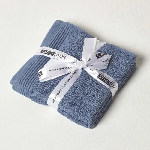 Homescapes 2-TLG. Premium Seiftuch-Set taubenblau, 2 Handtücher 30x30cm, 100% ägyptische Baumwolle, Flauschige Frottiertücher 700 g/m²