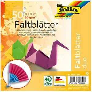 Folia Faltblätter 499/1515 Duo, 15 x 15cm, 80g/m², 10 Farben sortiert, 50 Blatt