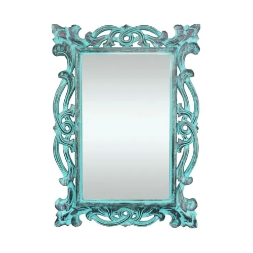 Oriental Galerie Barock Wandspiegel - Vintage Shabby Chic Türkis 70x50cm - Dekorativer Wandspiegel im Barock Design, handgefertigt in Indonesien. Ideal als Flur-, Bade- oder Schminkspiegel. Einzigartiger Holzrahmen in Türkis für einen stilvollen Akzent in jedem Raum.