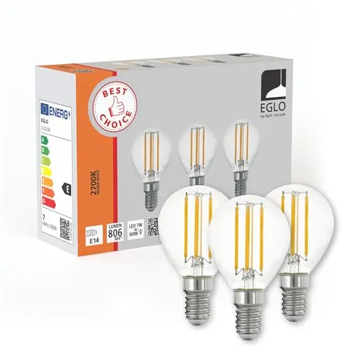 EGLO 3er Set E14 LED Lampen, Glühbirnen Tropfenform, Leuchtmittel für Retro Beleuchtung, je 7 Watt, warmweiß, 2700 K, transparent, Edison Birne P45, Ø 4,5 cm