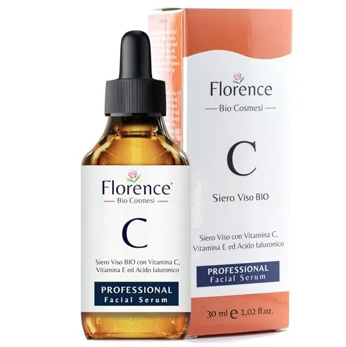 Florence Bio-Vitamin C Serum mit Hyaluronsäure - Serum für die Augen mit hochdosiertem Bio-Vitamin C und Hyaluronsäure, ideal gegen Falten und Altersflecken. Vegan und dermatologisch getestet für strahlende, jugendliche Haut.