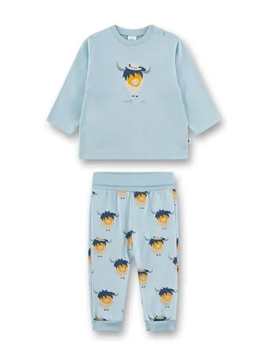 Sanetta Baby-Schlafanzug lang blau Büffel - Bequemer Baby-Schlafanzug aus hochwertiger Bio-Baumwolle mit flexiblem Umschlagbund für optimalen Tragekomfort. Pflegeleicht und langlebig, ideal für den täglichen Gebrauch.