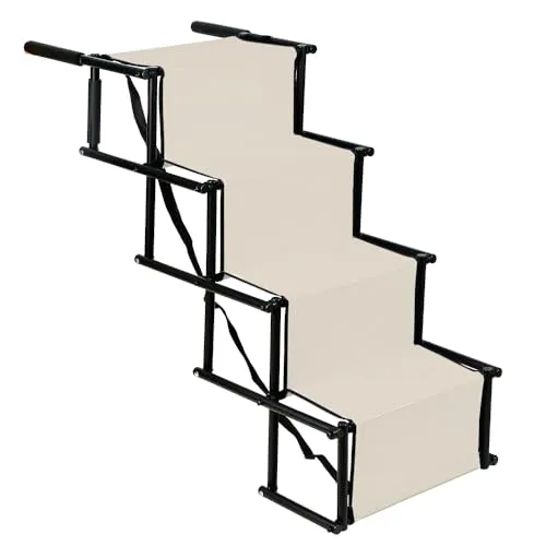 Hunderampe, Hunderampe Auto Klappbar, Hund Auto Rampe, Hundetreppe, Maximale Belastung 75 kg, Einstellbare Größe, Maximale Größe 139 * 45 * 76 cm, Faltbar (Beige, 139 * 45 * 76cm)
